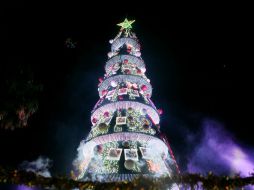 El árbol 31 metros de altura y nueve de ancho y estará encendido hasta el 10 de enero. EL INFORMADOR / A. Hinojosa