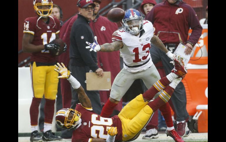 Odell Beckham Jr. Fue sancionados por acciones de rudeza innecesaria ante Panthers de Carolina. AFP / A. Brandon