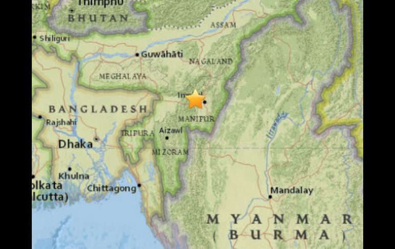 El temblor se produjo a 33 kilómetros al noroeste de la ciudad de Imphal. ESPECIAL / www.usgs.gov