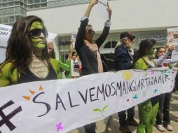 Días después de que maquinaria entrara a devastar manglares y sepultar animales vivos, ‎ciudadanos se manifeistan. AFP / E. Ruiz