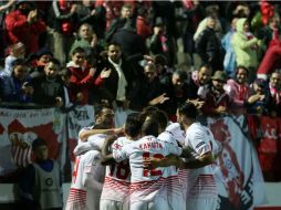 El cuadro visitante celebró el tercero y definitivo gol en el minuto 90+2, de cabeza por medio de Jorge Andújar 'Koke'. AFP / C. Manso