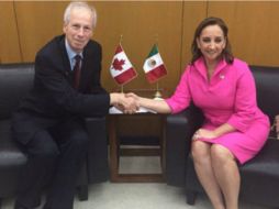 La canciller mexicana y el ministro Stéphane Dion se reunieron por primera vez en noviembre pasado. TWITTER / @ruizmassieu