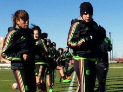 A pesar de las frías temperaturas que se viven en territorio texano, las futbolistas no pierden el ánimo. TWITTER / @miseleccionmx