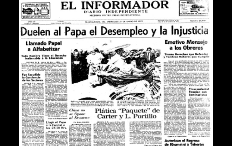 Edición del 31 de enero de 1979 donde se informa de la visita papal. EL INFORMADOR /