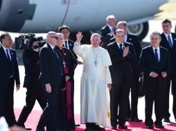 El Papa Francisco llega a Ciudad Juárez, su último punto en su gira por México. AFP / Ronaldo