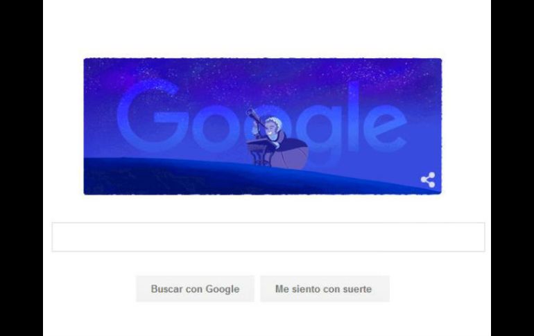 El ''doodle'' de hoy muestra a Caroline Herschel donde a través de un telescopio mira hacia el cielo. ESPECIAL / google.com