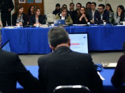 La periodista Carmen Aristegui participó en la sesión junto a las organizaciones no gubernamentales. EFE / L. Holly