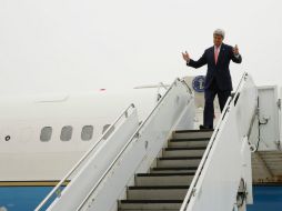 Kerry llegó a una base militar estadounidense en el sector oeste de Hiroshima. AFP / J. Ernst