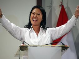 La candidata Keiko Fujimori de la derecha, e hija del autócrata Alberto Fujimori, obtendría 39.2 por ciento de los votos. EFE / E. Arias