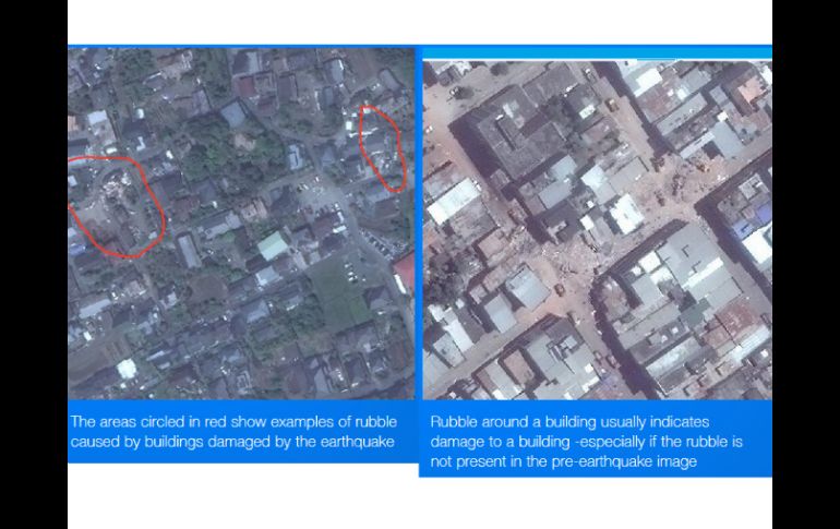 La compañía muestra imágenes del terreno ecuatoriano del antes y después del terremoto en Ecuador. ESPECIAL / .tomnod.com