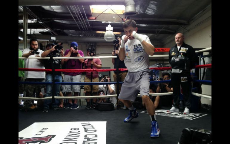 Gennady Golovkin en su entrenamiento para la pelea por el campeonato mundial de peso medio del CMB. AP / G. Beacham