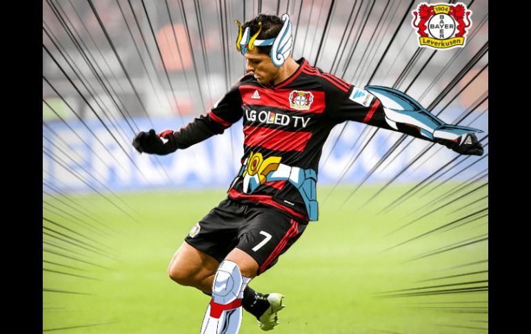 Javier Hernández es caracterizado digitalmente con la armadura de Pegaso. FACEBOOK / Bayer 04 Leverkusen Fussball