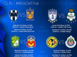 El Clásico regio y el Clásico Nacional protagonizan los partidos de cuartos de final del Clausura 2016. TWITTER / @LIGABancomerMX