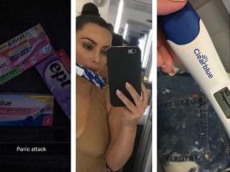 'En el baño del avión [me estoy] haciendo una prueba de embarazo porque tuve un pequeño susto', escribió Kim. ESPECIAL / Snapchat