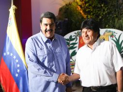 El presidente de Bolivia dijo estar muy contento de su paso por Venezuela y de conversar con Maduro. EFE / P. Miraflores