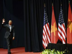 Barack Obama momentos antes de su discurso al pueblo vietnamita en el Centro Nacional de Convenciones en Hanoi. EFE / H. Dinh Nam