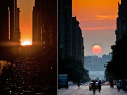 El 'Manhattanhenge' es el momento en el que el sol se alinea al atardecer con la cuadrícula urbana de Nueva York. TWITTER / @nycgob