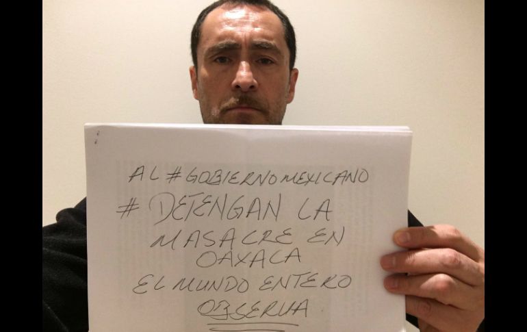 Demián Bichir sube una imagen a sus redes sociales para protestar por los hechos ocurridos recientemente en Oaxaca. TWITTER / @DemianBichir