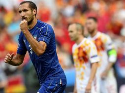 La primera anotación del partido llega al minuto 33, con un remate de Giorgio Chiellini. EFE / D. De Zennaro