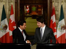 Enrique Peña Nieto y Justin Trudeau firmaron 14 convenios. AP / A. Wyld