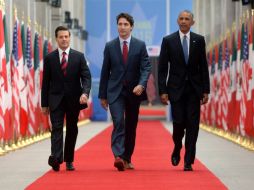 Enrique Peña Nieto, Justin Trudeau y Barack Obama se reúnen en la Galería Nacional de Canadá. AP / S. Kilpatrick