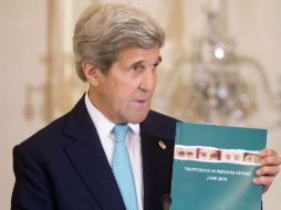 La trata de personas afecta a 20 millones de víctimas en el mundo, detalla John Kerry durante el reporte del informe. EFE / M. Reynolds