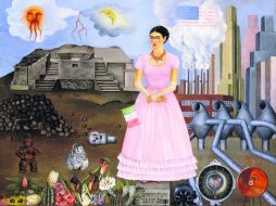 “Autorretrato en la frontera entre México y los Estados Unidos”, pintado por Frida a los 25 años y forma parte de la exposición. ESPECIAL /