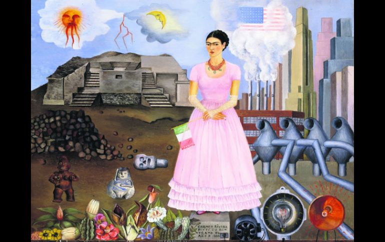 “Autorretrato en la frontera entre México y los Estados Unidos”, pintado por Frida a los 25 años y forma parte de la exposición. ESPECIAL /