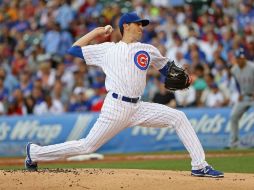 Kyle Hendricks llegó a ocho victorias por seis descalabros en lo que va de la temporada de las Grandes Ligas. AFP / J. Daniel