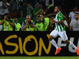 El equipo verdolaga logró irse en ventaja en el minuto ocho del primer tiempo, cuando su goleador Miguel Ángel Borja anotó. AFP / L. Acosta