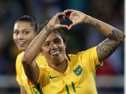 Cristiane, de la Selección de Brasil, festeja uno de los goles ante China. MEXSPORT / M.Cortes