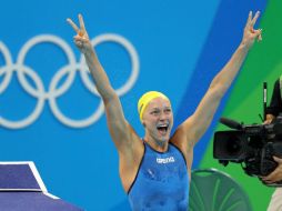 Sjostrom, que en la semifinal quebró la marca olímpica, paró este domingo el cronómetro en 55.44 segundos. AP / L. Jin-man