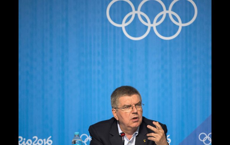 El presidente del COI Thomas Bach en una conferencia de prensa. MEXSPORT / O.Aguilar