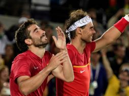 Nadal y Marc López obtuvieron así el primer premio para España en tenis en Río 2016. AFP / J. Soriano