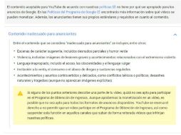 Según las nuevas normas de la plataforma de videos, escenas sugerentes, violentas y de lenguaje vulgar son inapropiados. ESPECIAL / support.google.com/youtube