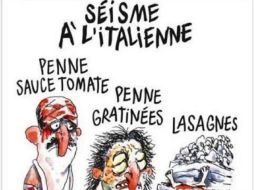 La embajada francesa en Italia dio una disculpa y señala que la imagen no representa la posición de Francia respecto al sismo. ESPECIAL / Charlie Hebdo