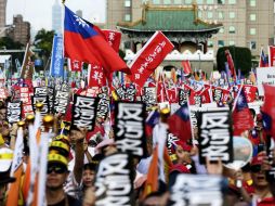 Esta es la primera gran movilización contra el Gobierno de Tsai Ing-wen. EFE / B. Tongo