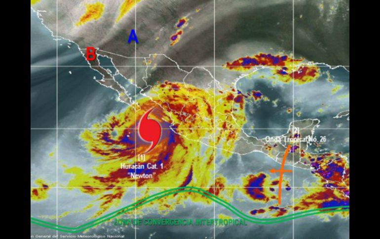 'Newton' se convirtió en huracán categoría 1 la tarde de este lunes. TWITTER / @conagua_clima