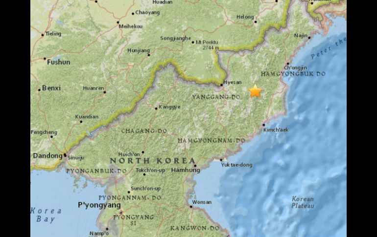 El sismológico de EU detectó el sismo de 5.3 grados cercano al área de ensayos nucleares norcoreanos. ESPECIAL / earthquake.usgs.gov