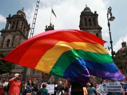 Grupos LGBTTTI se manifestaron afuera de la Catedral Metropolitana. EFE / M. Guzmán