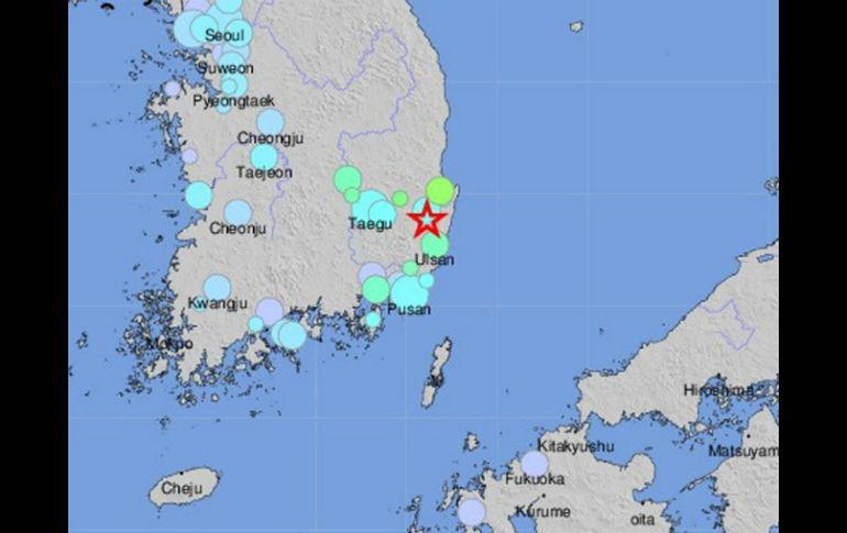 El movimiento telúrico, que se sitió en la provincia de Gyeongsang, no causó víctimas ni daños materiales. EFE / USGS