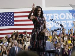 El acto de este viernes en Virginia ante estudiantes fue el primero en el que Michelle se presenta sola. AP / M. Balce