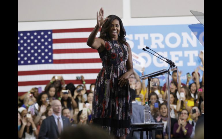 El acto de este viernes en Virginia ante estudiantes fue el primero en el que Michelle se presenta sola. AP / M. Balce