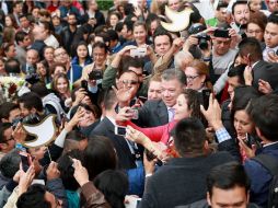 Juan Manuel Santos, luego de que se anunciara al ganador del Premio Nobel de Paz, en Bogotá. EFE / J. Tena