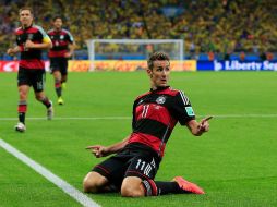 Klose celebra un gol en el partido semifinal contra Brasil en la Copa Mundial 2014. AFP / A. Dennis