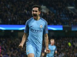 Gundogan, del City, festeja uno de los dos tantos en su cuenta esta noche. AP / D. Thompson