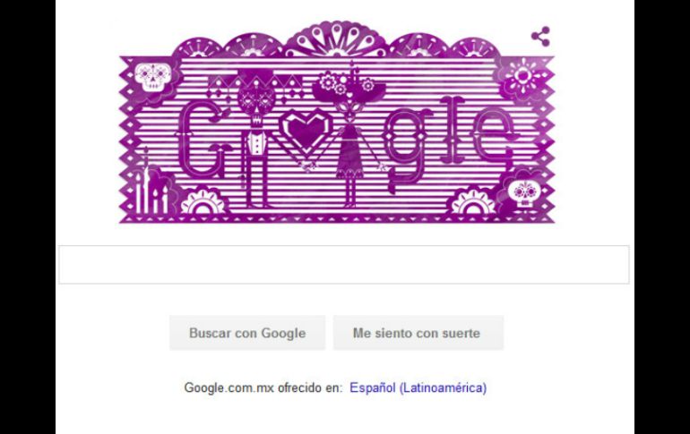 Un par de calacas ataviadas con finas ropas, que tomadas de la mano cargan un corazón, adornan el nombre de la firma. ESPECIAL / google.com