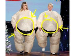 Jennifer Aniston y Ellen participaron en un juego para el que tuvieron que disfrazarse como luchadores de sumo. INSTAGRAM / theellenshow