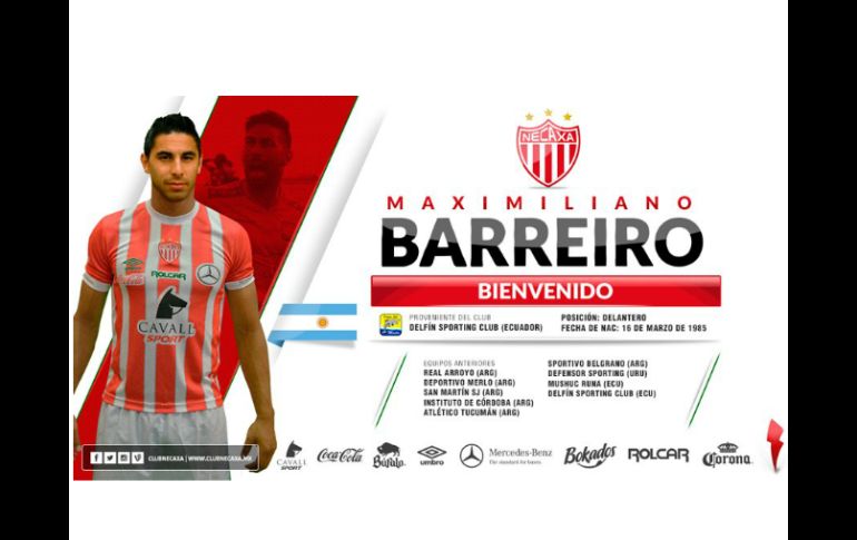 Barreiro llega a Aguascalientes para competir por un puesto o acompañar a elementos como Edson Puch. TWITTER / @ClubNecaxa