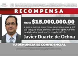 La PGR ofrece una recompensa de 15 MDP a quien proporcione información para localizar al ex mandatario de Veracruz. ESPECIAL / PGR